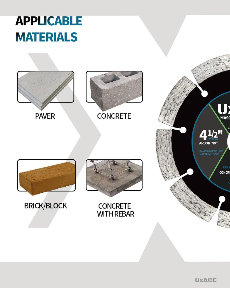 UXACE 7 Inch Diamond Blade, 7/8 Inch Arbor, 7'' Super Thin Diamond Masonry Blade for Angle Grinder & Concrete Saw, Diamond Cutting Wheel for Granite, Concrete, Brick, Marble, Masonry - Image 4